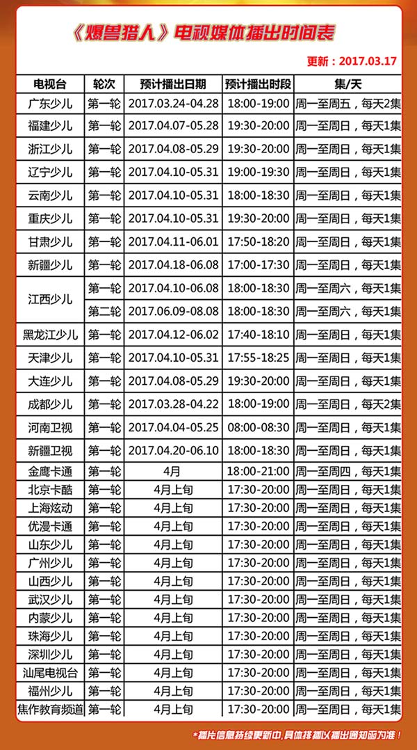 《爆兽猎人》2017年3月24日全国首播
